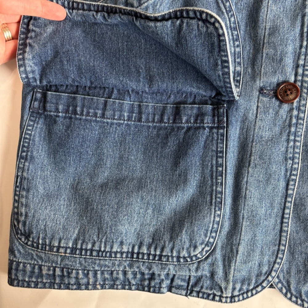 Vintage Lands End Denim Barn Chore Coat Jacket Women Medium Flannel Lined Jean - Picture 8 of 11